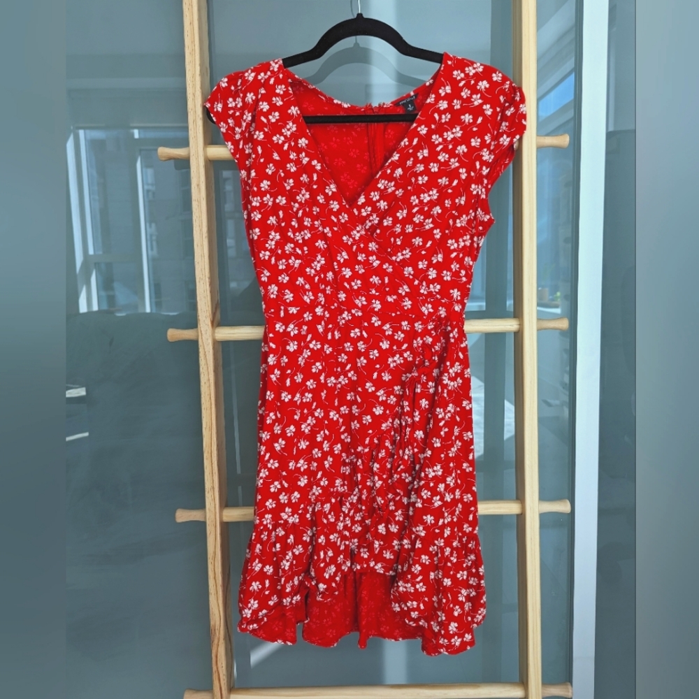 J Crew Mercantile Red Floral Wrap Mini Dress